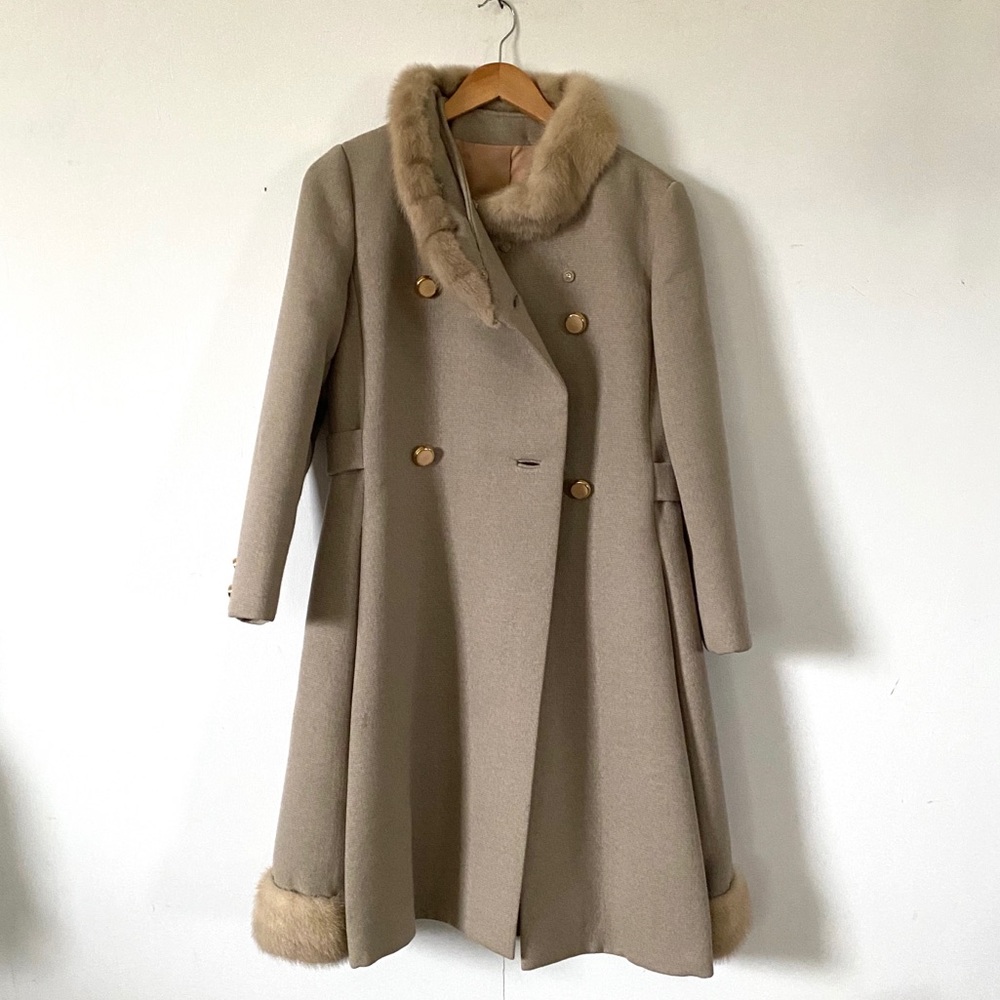 Vintage Blonde Mink & Wool Overcoat Beige Coat - Picture 9 of 15
